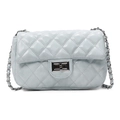 Quilted light blue-gray leather crossbody bag with silver rotating lock and chain strap - Blue