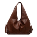 Retro dark brown large capacity shoulder bag with distressed leather texture and wide strap - Brown