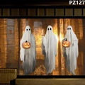 PZ127 Set of 3 Halloween white ghost decorations with glowing pumpkin lights for window - Horror Ghost Pumpkin Pattern (PZ127)