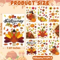 Detail view of 9 sheets with 115 autumn window clings featuring maple leaves and pumpkins - Thanksgiving Turkey Style (PZ131)