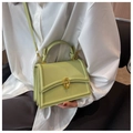 Fashionable avocado green square handbag with gold ring clasp and detachable shoulder strap - Green