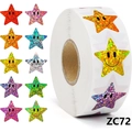 500 Stück holografische Glitzer-Sternaufkleber in bunten Rollen für Schülerbelohnungen - Stern Lächeln Stil (ZC72) / 2.5cm
