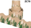 Détail de bordures ondulées avec motif de forêt de pins enneigée à l'aquarelle - Forêt de Noël (ZC78)