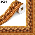Detailed view of antique gold embossed wall trim with 3D scroll pattern and textures - Bronze Gold Embossed Style / ZC91; 10M/33ft