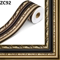 Macro shot of 3D embossed black and gold baroque vine pattern self-adhesive border trim - Black Gold Embossed Style / ZC92; 10M/33ft