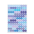 Dettaglio di adesivi circolari con lettere e numeri in sfumatura blu e viola - Serie Blu e Viola (PZ143) / Fogli Multipli