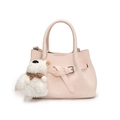 Sac cabas rose à motif tressé avec pendentif en peluche et boucle décorative - Avec Pendentif en Peluche / Rose