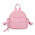 Pink washed canvas mini backpack with a long tassel zipper and casual Korean style design - Pink