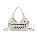White litchi pattern handbag with silver metal rivets and chain strap crossbody bag - White