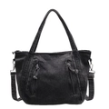 Sac cabas minimaliste en denim noir avec surpiqûres blanches et large bandoulière - Noir