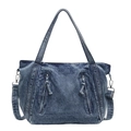 Sac cabas en jean vintage bleu avec doubles fermetures éclair et bandoulière - Bleu clair