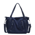 Sac cabas en jean bleu foncé classique avec doubles poignées et bandoulière - Bleu foncé
