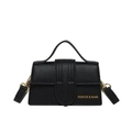 Mini black crossbody bag with litchi texture, golden hardware and top handle design - Black