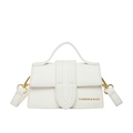 Mini white crossbody bag with lychee texture leather and gold metal hardware - White