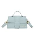 Mini handheld square bag in textured baby blue PU leather with gold metal hooks - Blue