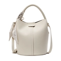 Weiße Bucket-Bag mit Litschi-Muster, dekorativem Seidenschal und verstellbarem Gurt - Gebrochenes Weiß