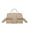 Elegant beige lychee texture small crossbody bag with gold fashion lettering and handle - Khaki