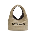 Große Stroh-Tote-Bag mit Vintage-Blumenform und TOTE BAG-Aufdruck in Beige - Braun