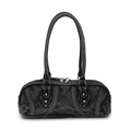 Fashionable black denim Boston bag with large capacity and retro street style design - Denim Black
