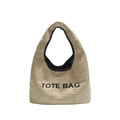 Beigefarbene Stroh-Tote-Bag mit schwarzer Stickerei und integrierten breiten Griffen - Schwarz