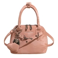 Roze schelpvormige handtas met zilveren ketting, hartbedel en mode-opschrift - Roze