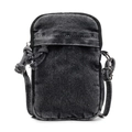 Deep grey washed denim crossbody phone bag with adjustable strap and vintage style - Black
