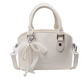 White lychee leather crossbody bag with pearl lace bow and silver Chrs'2ab logo - Off White