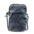 Minimalist washed blue denim crossbody phone bag with adjustable strap and zipper closure - Blue