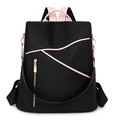 Women's black soft leather backpack with stylish pink piping and anti-theft design - Black & Pink