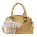 Chic yellow shell-shaped crossbody bag in litchi leather with elegant lace pearl bow - Yellow