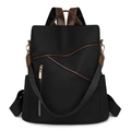 Black anti-theft backpack for women with brown leather details and versatile straps - Black and Brown