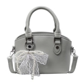 Light grey crossbody bag with lychee texture leather and lace pearl bow detail - Blue