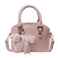 Pink lychee grain bucket bag with elegant pearl and lace bow charm details - Pink