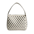 White punk style underarm bag with silver metallic studs and sleek zipper closure - White