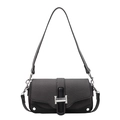 Bolso cuadrado gris oscuro texturizado con hebilla plateada y correa desmontable - Negro