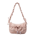 Dolce borsa a spalla rosa a pieghe con tracolla arricciata e fiocco con perline - Rosa