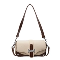 Bolso bandolera retro de tejido crema con cuero marrón y hebilla de metal plateado - Blanco crema con marrón