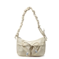 Borsa a tracolla bianco sporco con manico arricciato, fiocco e perline azzurre - Giallo