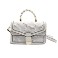 Minimalist white shoulder bag with butterfly embroidery and golden twisted handle - White