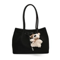 Sac fourre-tout tissé noir minimaliste avec un charmant ours en peluche blanc pour le travail - Avec Pendentif / Noir