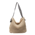 Große sommerliche Strohtasche mit gestreiftem Schultergurt und Schleifendetails - Gestreiftes Band Beige
