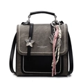 Graue und schwarze Kontrast-Handtasche aus PU-Leder mit Sternabzeichen und Anhängern - Mit Anhänger / Dunkelbraun