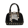 Elegante borsa a mano in vernice nera con borchie e ciondoli a catena dorati - Nero