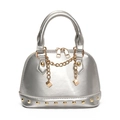Silver shell-shaped handbag with metallic finish, gold chain and cube charms - Silver