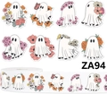 Dettaglio di 8 adesivi a forma di fantasma floreale per sacchetti regalo di Halloween - 1 Pollice / 2,5 cm (ZA94)