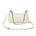 Elegante bolso de hombro blanco crema con acabado brillante y detalle de cadena plateada - Blanco Roto