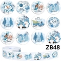 Roll of 500 blue watercolor Christmas stickers with Santa, snowman and tree designs - 1 Roll (ZB48)