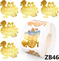 Rotolo di adesivi olografici tacchino dorato con scritta Gobble Gobble per il Ringraziamento - Stile Tacchino Olegrafico Foglia Oro (ZB46) / 1 Pollice / 2,5 cm (ZB46)