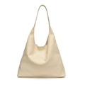 Grand sac fourre-tout hobo beige minimaliste en cuir grainé lychee de haute qualité - Blanc