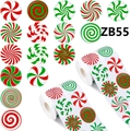 500 Weihnachtsaufkleber Rolle mit rot-grünen Bonbonmustern für die Feiertagsdekoration - 1.5 Zoll/3.8cm (ZB55)